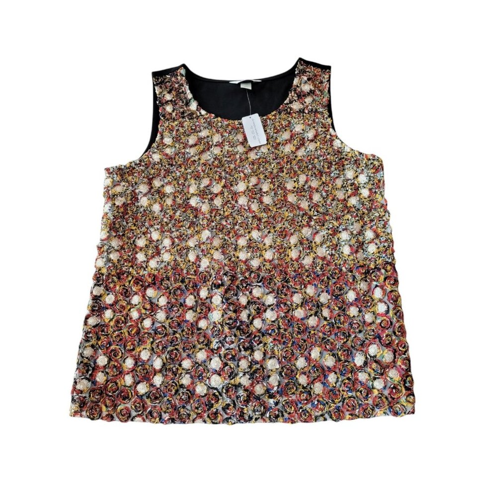 Christopher & Banks Shell Top Womens L Sequin Rosettes Sleeveless Business Party